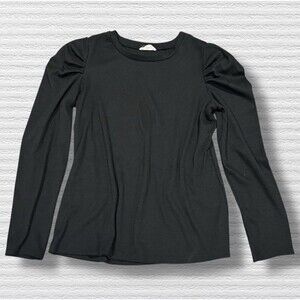 Hayden Girls Black Ribbed Long Sleeve Top L Puff Sleeve Stretchy